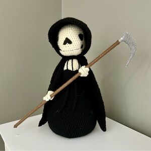 Handmade Crochet Female Crochet Grim Reaper Black and White